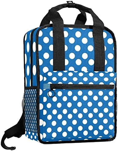 Sırt çantası Beyaz Noktalı Desen Mavi Arka Plan boyutu: 14x10.2x4. 7 inç Kare sırt çantası hafif ve dayanıklı
