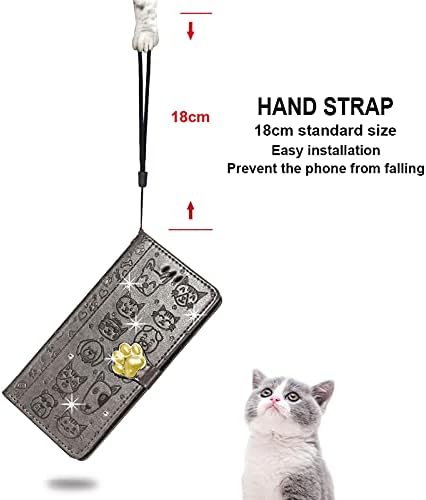 Ysnzaq Sevimli Kedi Köpek Karikatür Rhinestone Cüzdan Kordon Fold Telefon Kabuk ıçin Nokia C01 Artı (Değil C01) CDZ Gri