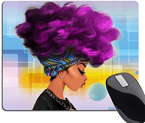 Wknoon Afrika Kadınlar Mor Saç Moda Saç Mouse Pad ile Özel Tasarım, güzel Afrikalı Kız Sevimli Kabarcıklar Fare Altlığı Sevimli