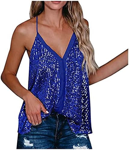 Kadın Yaz Tank Tops Sparkle Pullu Glitter Parti Spagetti Kayışı Cami Tops Kolsuz Trendy Yelek Clubwear