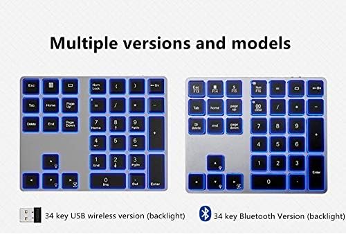 Bluetooth Sayısal Tuş Takımı Şarj Edilebilir Alüminyum 34 Tuşları Numarası Pad Uyumlu ıOS Android Mac OS Windows
