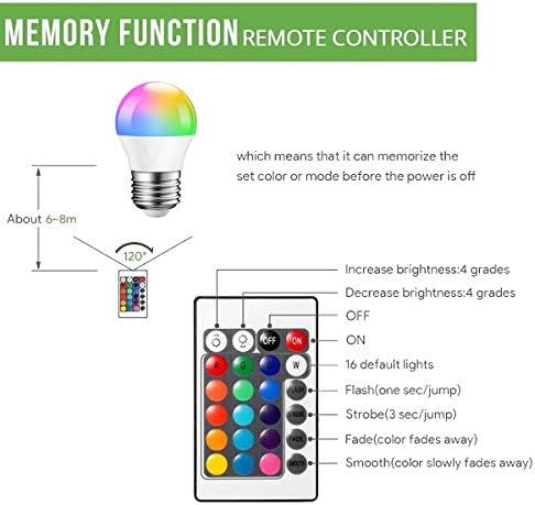 Noobibaba Renk değiştiren LED Ampuller, 4 W A15 Şekli, E27 E26 Orta Taban, Multicolors Ampuller 2700 K ve 15 Renkli Seçimler