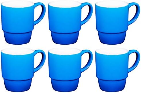 Seramik İstifleme Kahve Kupa Çay Bardağı Bulaşık Makinesinde Yıkanabilir Set 6-Büyük 18 Ons, Degrade Mavi