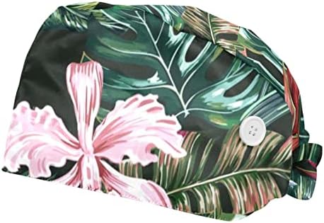 LAF Çiçekler ve Palmiye Yaprakları Ayarlanabilir Çalışma Kap Düğmesi ile 2 ADET, elastik Bandaj Kravat Geri Şapka Kadınlar