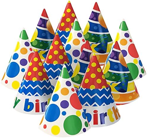 ArtCreativity Çocuklar için Mutlu Doğum Günü Şapkaları, 12 Set, Elastik Çene Kayışı ile Sağlam Kağıt Parti Şapkaları, Çocuk