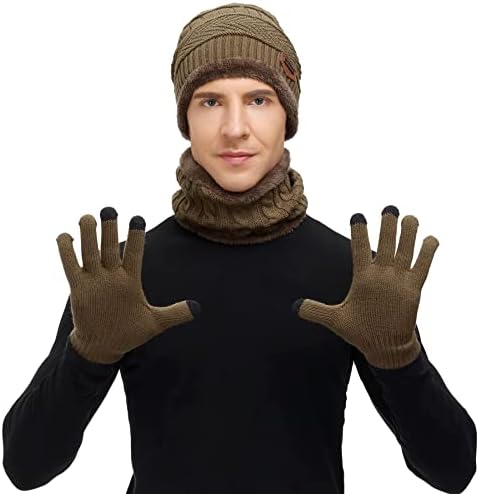 Zando bere şapka Polar boyun ısıtıcı seti Kalın Polar astarlı Bere dokunmatik ekran eldiveni Kış Şapka Erkekler Kadınlar için