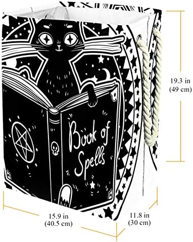 Çamaşır Sepeti Siyah Cadı Kedisi Kitabı Okuyor Katlanabilir Keten Çamaşır Depolama Sepeti Kulplu Çıkarılabilir Braketler Giysi