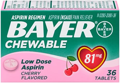 Aspirin Rejimi Bayer 81mg Çiğnenebilir Tabletler, 1 Doktor Önerilen Aspirin Markası, Ağrı Kesici, Kiraz Aroması, 36 Sayım