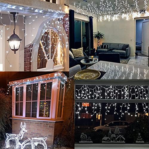Nielfoi LED saçağı ışıkları, 400 LEDs, 32ft, 8 modları,perde peri ışık ile 75 damla, temizle tel LED dize ev dekor için Noel/şükran/paskalya/cadılar