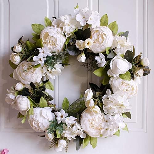 Çelenk Düğün Yapay Şakayık Çiçek Çelenk Kapı Çelenk Yeşil Yaprakları ile Bahar Çelenk için Ön Kapı 16 İnç Çelenk