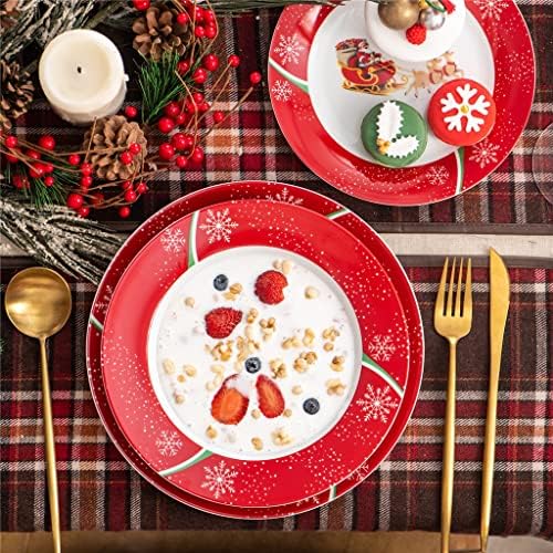 HNTHY Noel Porselen 20 Parça Yemek Seti ile 6 tatlı tabağı, çorba tabağı, yemek Tabağı ve 2 Seramik Kase Seti Hediye