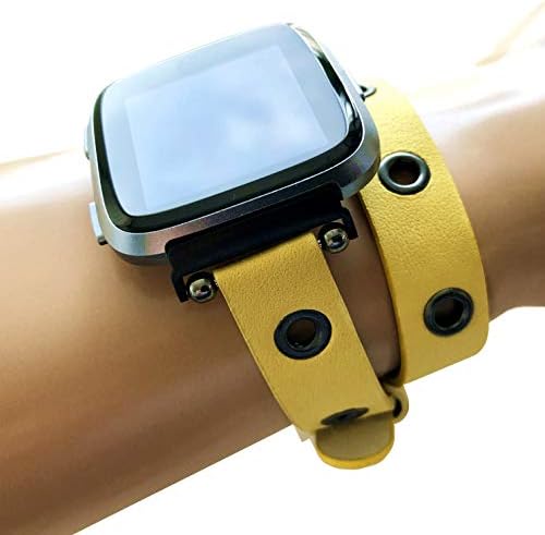 NİCKSTON Sarı Çift Wrap ile Grommets Band Fitbit Versa 3 ve Sense Smartwatch ile Uyumlu Etrafında İki Kez Bilek Deri Kayış