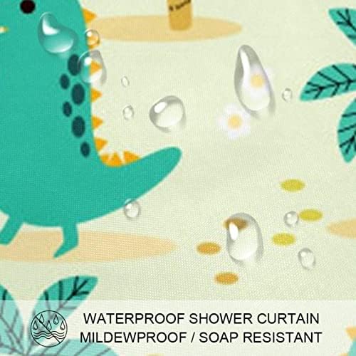 Banyo için duş Perdesi, sevimli Dinozorlar ve Hindistan Cevizi Ağacı Su Geçirmez Kumaş banyo Perdesi 12 Kanca ile Set, standart