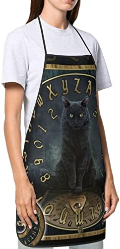 YAZXHJAZ Önlük için Cepler ile Kadın Erkek Gizli Kedi Ouija Kurulu Siyah Önlükleri için Şef Pişirme Mutfak BARBEKÜ Saç Kesimi