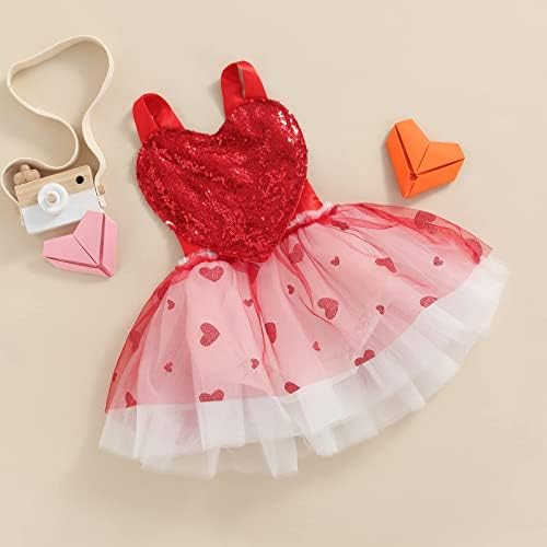 Bebek Kız Sevgililer Günü Kıyafet Aşk Kalp Pullu Romper Sevimli Prenses Tül Tutu Elbise Photoshoot Giysileri