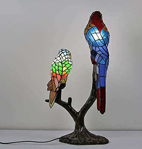 BQFLZY Tiffany Masa Lambası Vitray Kristal Gölge Papağan Desen Vitray Abajur Çalışma Ofis Ev Bar Yatak Odası Dekoratif
