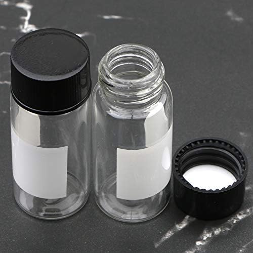 Kesell Etiket Etiketi ile 10 adet Şeffaf Cam Şişeler, Siyah Kapaklı 10 ml Taşınabilir Şişe Mini Örnek Şişesi Kimyasal Reaktif