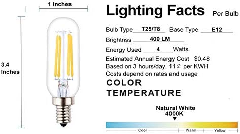 OPALRAY T8 (T25) Küçük Boy Tüp Şekli LED Ampul, 4W Kısılabilir, 400Lm 40W Akkor Eşdeğeri, 4000K Doğal Beyaz Gün Işığı, E12