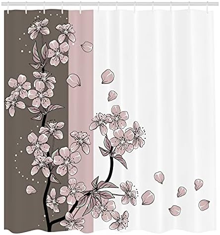 Ambesonne Japon Duş Perdesi, Romantik Sakura Blooms Çiçekler Yaprakları Bahar Rüzgar Doğu Doğa Tema, Bez Kumaş Hooks ile Banyo