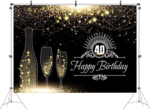 Ticuenicoa 7x5ft 40th Doğum Günü Zemin Glitter Bokeh Altın ve Siyah Fotoğraf Arka Plan Altın şampanya bardakları Pırıltılı