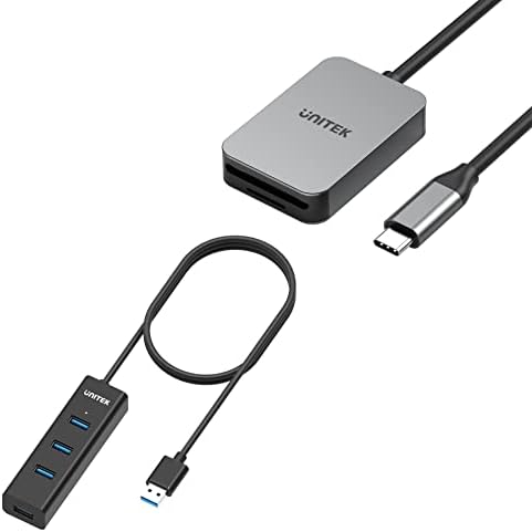 Unıtek SD Kart Okuyucu 2 in 1 USB C ve 4 Portlu USB 3.0 Hub Uzun Kablo 48 inç Mikro USB Şarj Portu ile