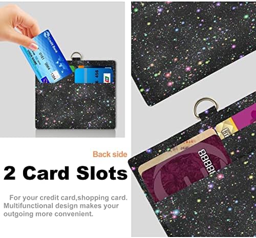 OTVEE Siyah Gökkuşağı Evren Uzay Galaxy 4x3 kart tutucu PU Deri kart kılıfı Koruyucu ile Anahtarlık Kordon