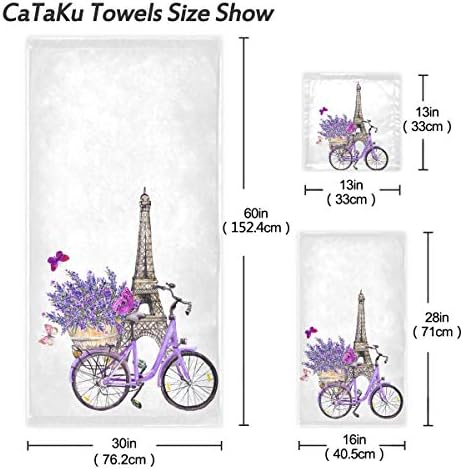 CaTaKu Havlu Seti 3 Parçalı, Lavanta Çiçeği Havlu Banyo Setleri, 1 banyo Havlusu, 1 Bez, 1 El Havlusu, sevgililer Paris Havlu