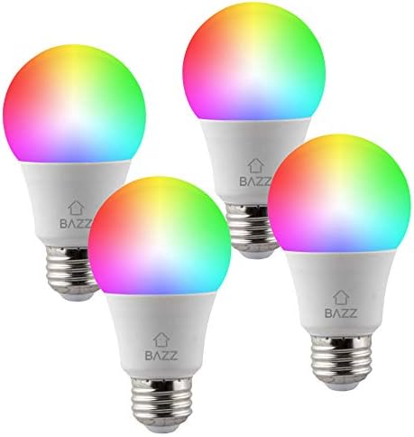 Bazz WFA19RGB1X4 Wi-Fi LED RGB A19 10W Ampul, Kısılabilir, Enerji Verimli, Renk Değişimi, Alexa ve Google Home Uyumlu, 4, Beyaz