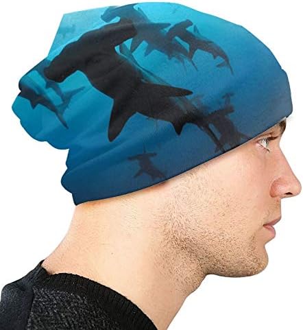 Hammerhead Köpekbalıkları Yetişkin Unisex Hımbıl Örgü Şapka Rahat Unisex Moda Sıcak Şapka Siyah