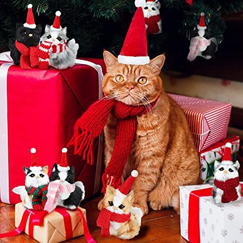 6 Setleri Noel Kedi Süsler ile Renkli Eşarp Yavru Süsler Mini Tekir Kedi Noel Ağacı Tatil Asılı Dekorasyon Yapay Kürk Yavru