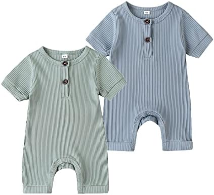 Erkek bebek Kız 2 Paket Katı Romper Kısa / Uzun Kollu Tek Parça Tulumlar Giyim Setleri