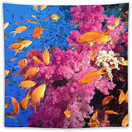 Okyanus Sualtı Altın Balık Sürüsü Tropikal Balık Mor Mercan Yosun Akvaryum Büyülü Sualtı Dünyası desen goblen yatak odası için