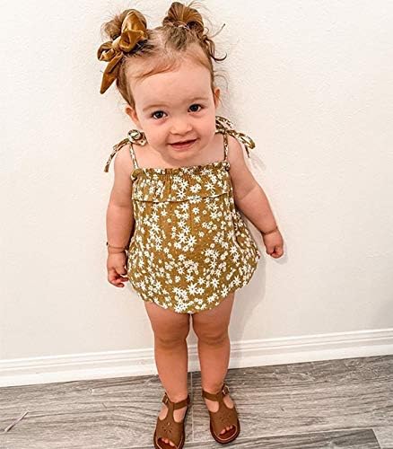 Bebek Kız Papatya Playsuits Bodysuit + Kafa Bandı Baskı Halter Romper Çiçek Tulum Bebek Yaz Giysileri