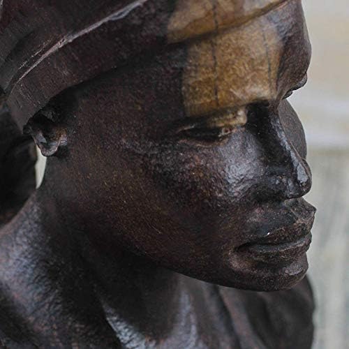 NOVİCA Kahverengi İnsan Figürü Abanoz Ahşap Heykel, Yerli Bir Kadının Büstü Ben'