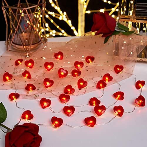 Kırmızı kalp dize ışıkları pırıltı sevgililer günü dekoratif peri ışıkları pil kumandalı 10ft 30 LEDs düğün romantizm parti