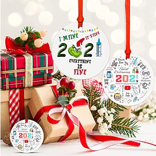 Noel Süsler 2021 ,Çift Taraflı Baskılı Noel Süs, Noel Süsler Gümrükleme Noel Ağacı Süsler 2021 Komik Ev Süsler-Karantina Hediyeler