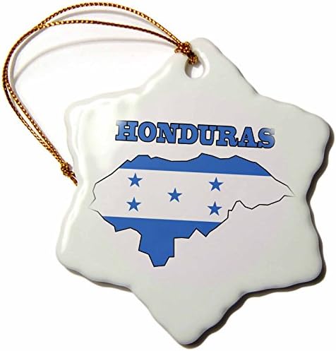3dRose orn_58777_1 Honduras Bayrağı Anahat Harita ve Kelime Honduras Kar Tanesi Dekoratif Asılı Süsleme, Porselen, 3-İnç