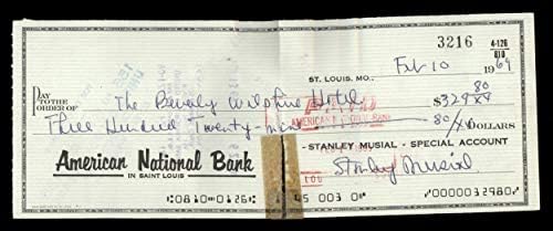 Stan Musial İmzalı 3x8 Çek St. Louis Cardinals SKU 190712-MLB Kesim İmzaları