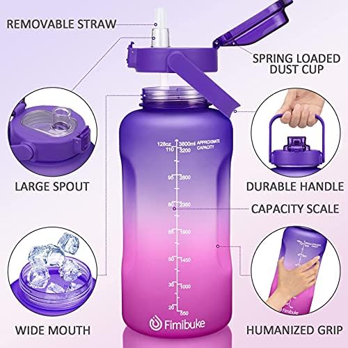 1 Galon Su Şişesi ile Zaman İşaretleyici ve Saman - BPA Ücretsiz Büyük Motivasyon Bir Galon su sürahisi Sızdırmaz Tritan 128