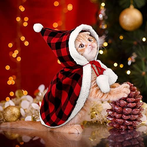 Pedgot Noel Kedi Köpek Kostüm Pet Santa Pelerin ile Noel Şapka kedi tasmaları ile Çan ve Papyon Kedi Pelerin Pet Kostüm için