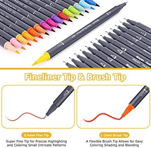 ıBayam Çift Fırça Kalemler 30 Canlı-Renk Fırça Ucu ve Fineliner resim kalemi Renkli Kalemler Günlüklerinde için Not Alma Planlayıcısı