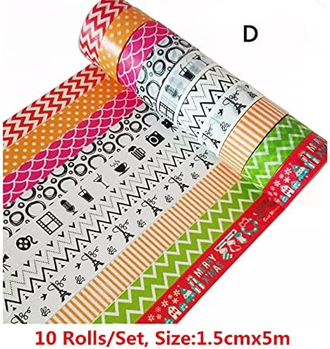 Washi Bant 10 Rulo Set, Bullet Dergisi DIY Dekor Planlamacıları için Maskeleme Dekoratif Renkli Kağıt Bant Scrapbooking Parti