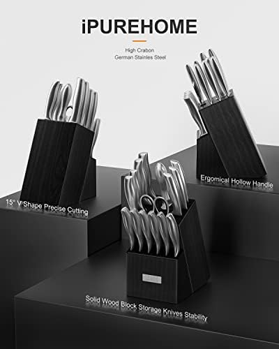 Bıçak Seti, ıPUREHOME Bıçak Setleri ile Mutfak için Blok Katı Ahşap 17 Adet Almanya Yüksek Karbon Paslanmaz Çelik Şef Bıçaklar
