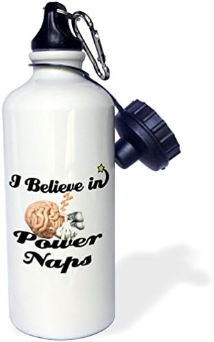 3dRose Power Naps'a İnanıyorum Spor Su Şişesi, 21 oz, Beyaz