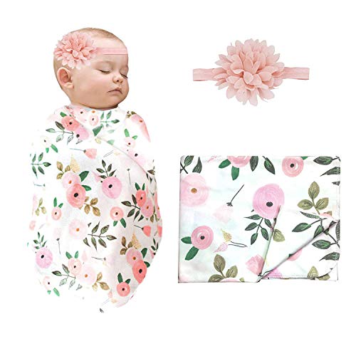 Bebek Alma Battaniye Çiçek Kundak battaniyeleri Yenidoğan Wrap Setleri Sevimli Bebek Bantlar Setleri Bebekler Kızlar ıçin Pembe