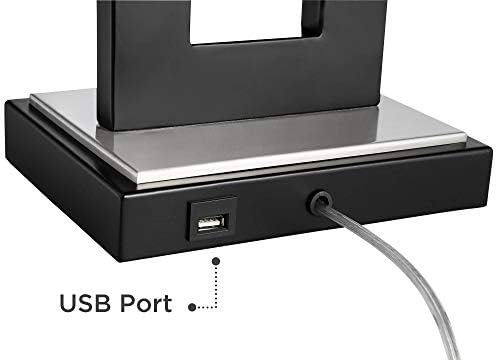 Neil Modern Çağdaş Masa Lambası USB Şarj Portu ile Açık Dikdörtgen 26 Yüksek Siyah Metal Beyaz Kumaş Gölge Oturma Odası Yatak