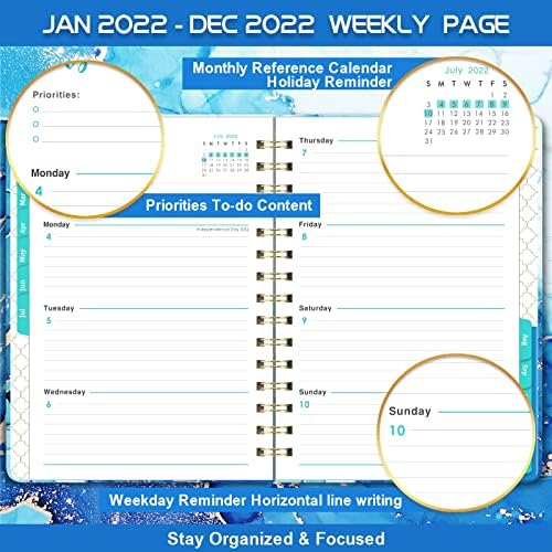 2022 Planner-OCAK 2022'den Aralık 2022'ye kadar Haftalık ve Aylık Planlayıcı 2022, 6,4x 8,5, Esnek Kapaklı Planlayıcı 2022,