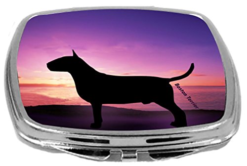 Rikki Knight Kompakt Ayna, Gün Batımında Boston Terrier Köpeği, 3 Ons