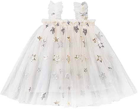 Toddler Bebek Kız Yıldız Pullu Tül Elbise Kolsuz Kayma Örgü Prenses Elbiseler Playwear için Yaz