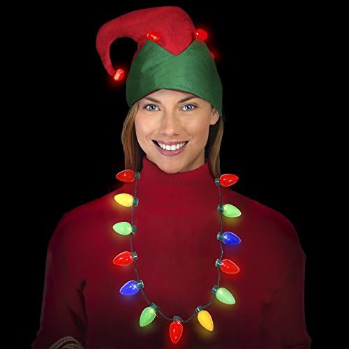 Rüzgarlı Şehir Yenilikler Çirkin Kazak Noel Partisi Kiti-Tatil LED Elf Şapka + LED Noel Ampul Kolye Combo (LED Elf Şapka +